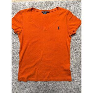 Ralph Lauren Sport Womens Orange Cotton V-Neck T-Shirt Size L